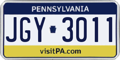 PA license plate JGY3011
