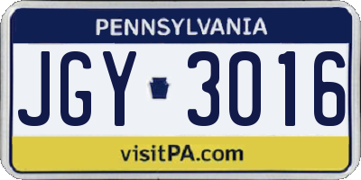 PA license plate JGY3016