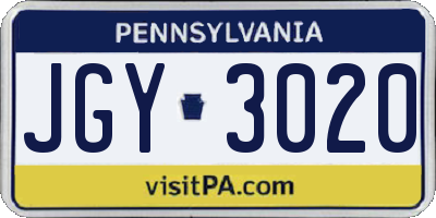 PA license plate JGY3020