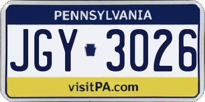 PA license plate JGY3026
