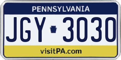 PA license plate JGY3030