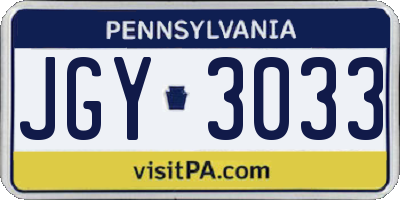 PA license plate JGY3033