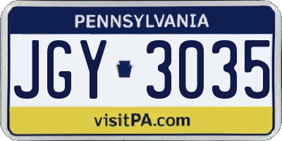 PA license plate JGY3035