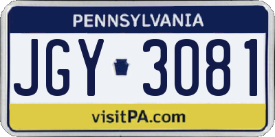 PA license plate JGY3081