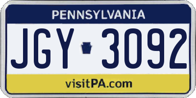 PA license plate JGY3092