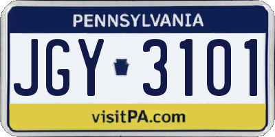 PA license plate JGY3101