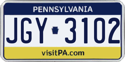 PA license plate JGY3102