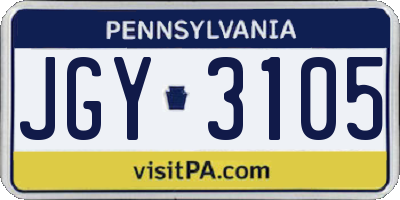 PA license plate JGY3105