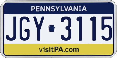 PA license plate JGY3115