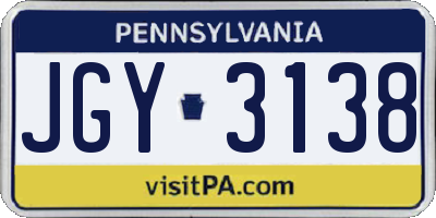 PA license plate JGY3138