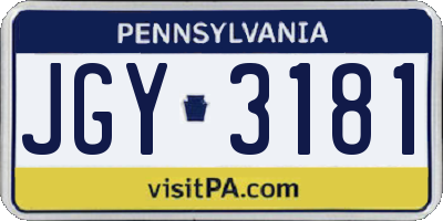 PA license plate JGY3181