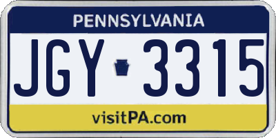 PA license plate JGY3315