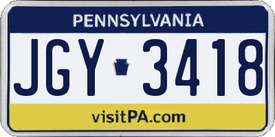 PA license plate JGY3418