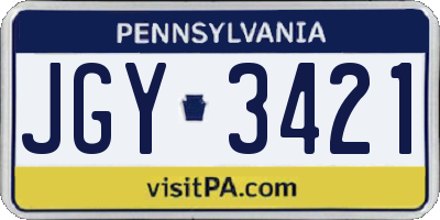 PA license plate JGY3421