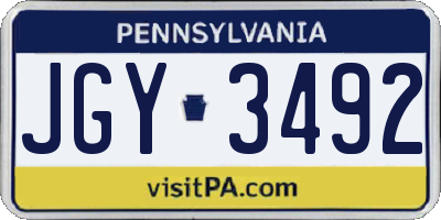 PA license plate JGY3492