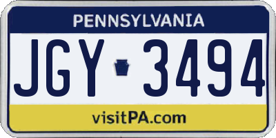 PA license plate JGY3494