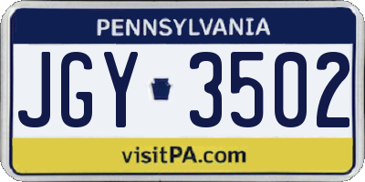 PA license plate JGY3502