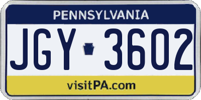 PA license plate JGY3602