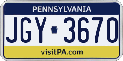 PA license plate JGY3670