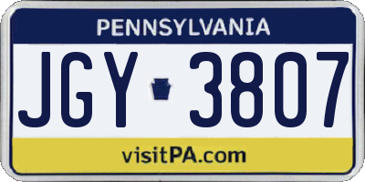 PA license plate JGY3807