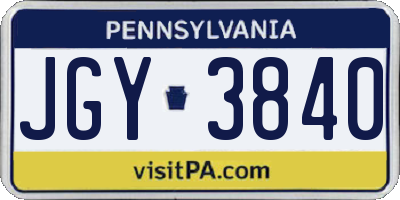 PA license plate JGY3840