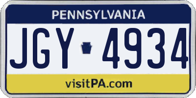 PA license plate JGY4934