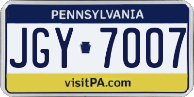 PA license plate JGY7007