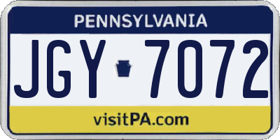 PA license plate JGY7072