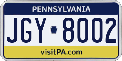 PA license plate JGY8002