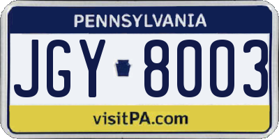 PA license plate JGY8003