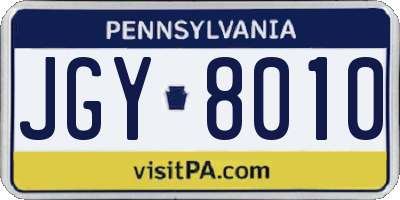 PA license plate JGY8010