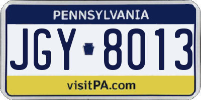 PA license plate JGY8013