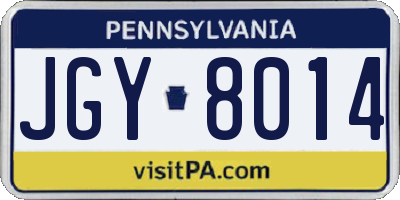 PA license plate JGY8014