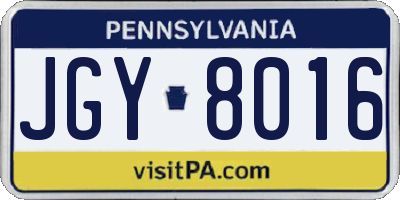 PA license plate JGY8016
