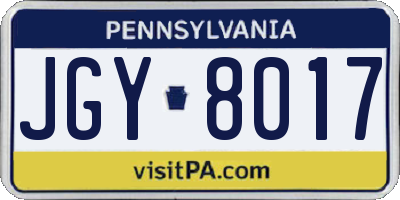 PA license plate JGY8017