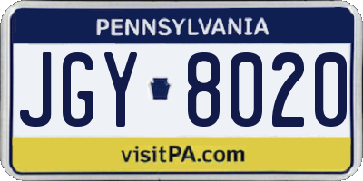 PA license plate JGY8020