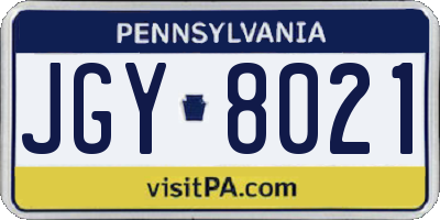 PA license plate JGY8021
