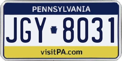 PA license plate JGY8031