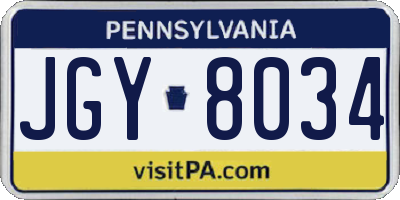 PA license plate JGY8034