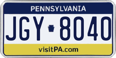 PA license plate JGY8040