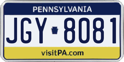 PA license plate JGY8081
