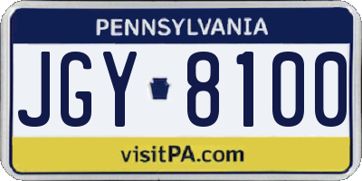 PA license plate JGY8100
