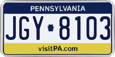 PA license plate JGY8103