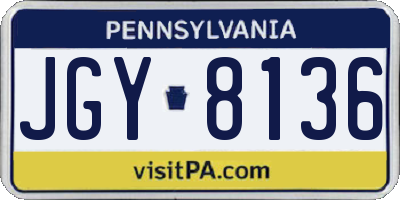 PA license plate JGY8136
