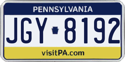 PA license plate JGY8192