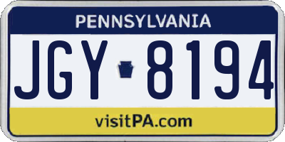 PA license plate JGY8194