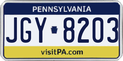 PA license plate JGY8203