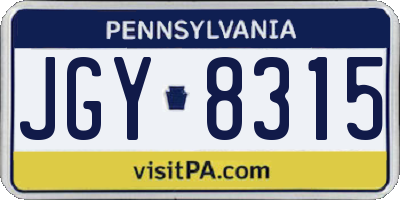 PA license plate JGY8315