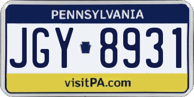 PA license plate JGY8931
