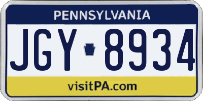 PA license plate JGY8934